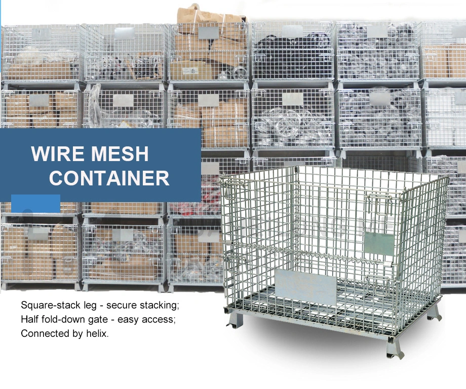 Large Storage Wire Mesh Collapsible Stackable Foldable Container with Lid