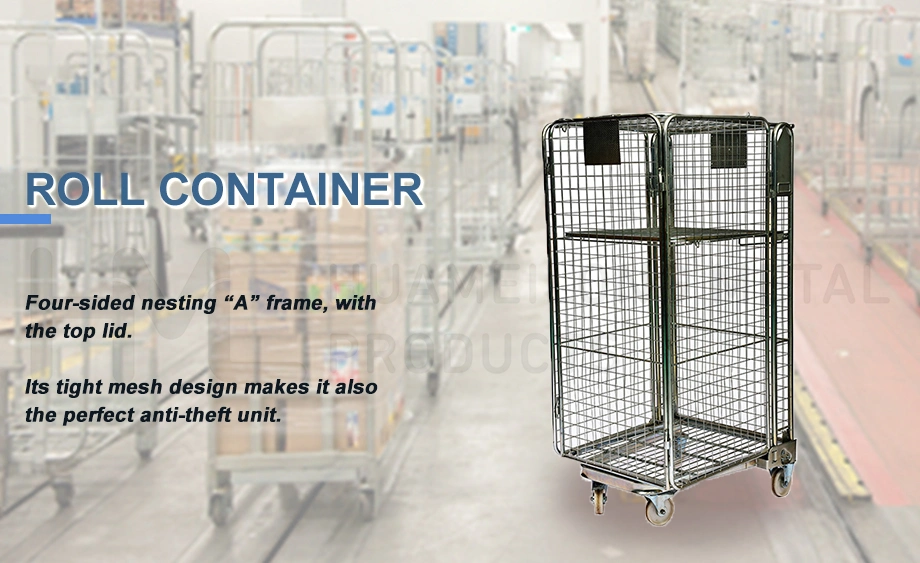 Industrial Folding Nestable Cargo Storage Steel Wire Mesh Roll Container