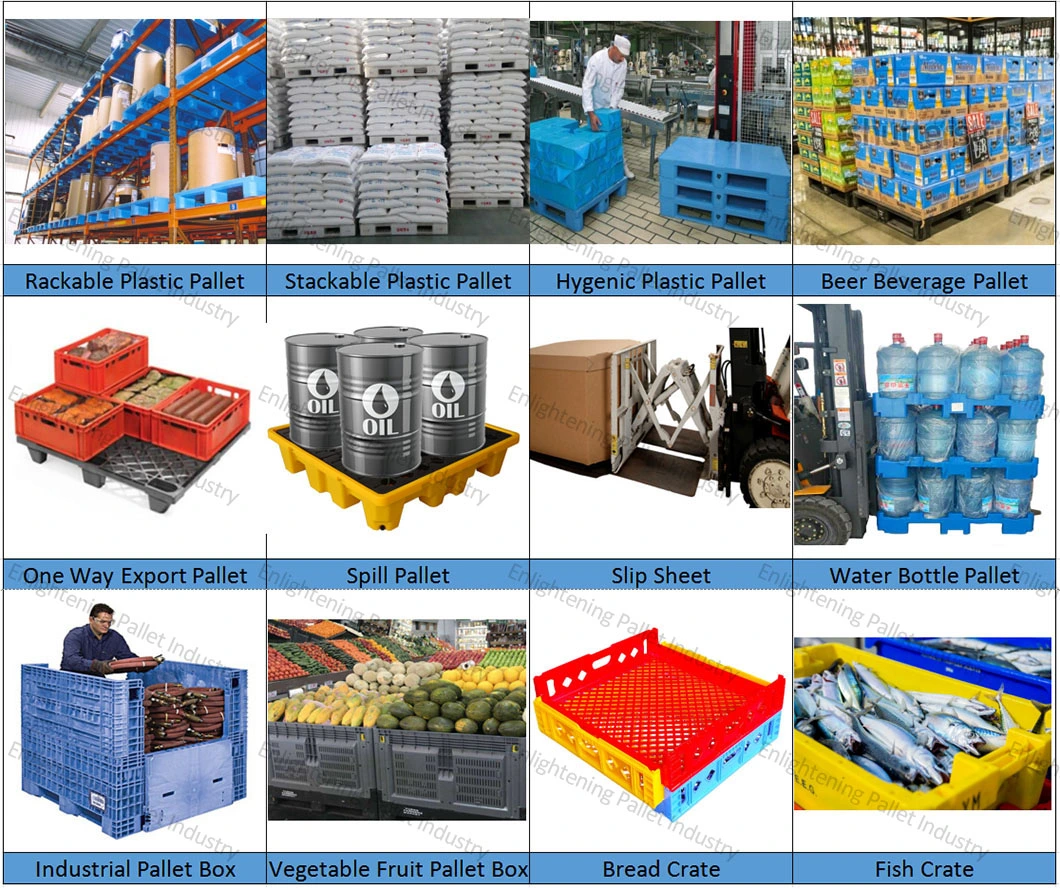 OEM Heavy Duty Warehouse Rackable Storage Steel Reinforced Solid/Flat Four Way Entry Hygienic Food Grade Durable HDPE Industrial Euro Plastic Pallets for Rack