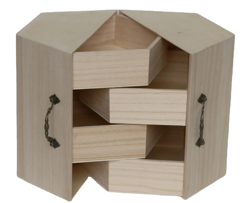 Wooden/Wood Hexagon Box with Metal Handles/Drawer for Jewelry/Toy/Watch/Rings Storage/Collection