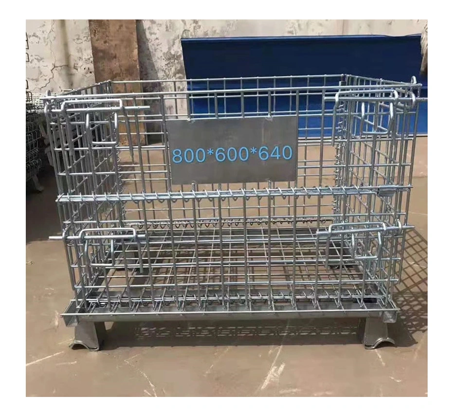Mesh Box Wire Cage Metal Bin Storage Container Wire Mesh Pallet Crate Foldable Stackable Steel Storage Cage Pallet Chinese