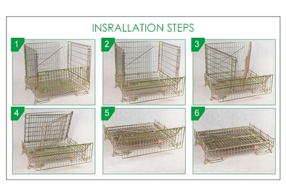 Mesh Box Wire Cage Metal Bin Storage Container Wire Mesh Pallet Crate Foldable Stackable Steel Storage Cage Pallet Chinese
